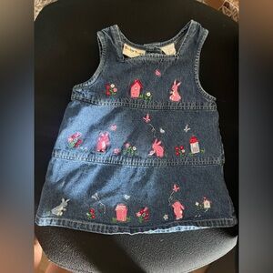 Vintage Denim Dress with Embroidered Animals and Flowers